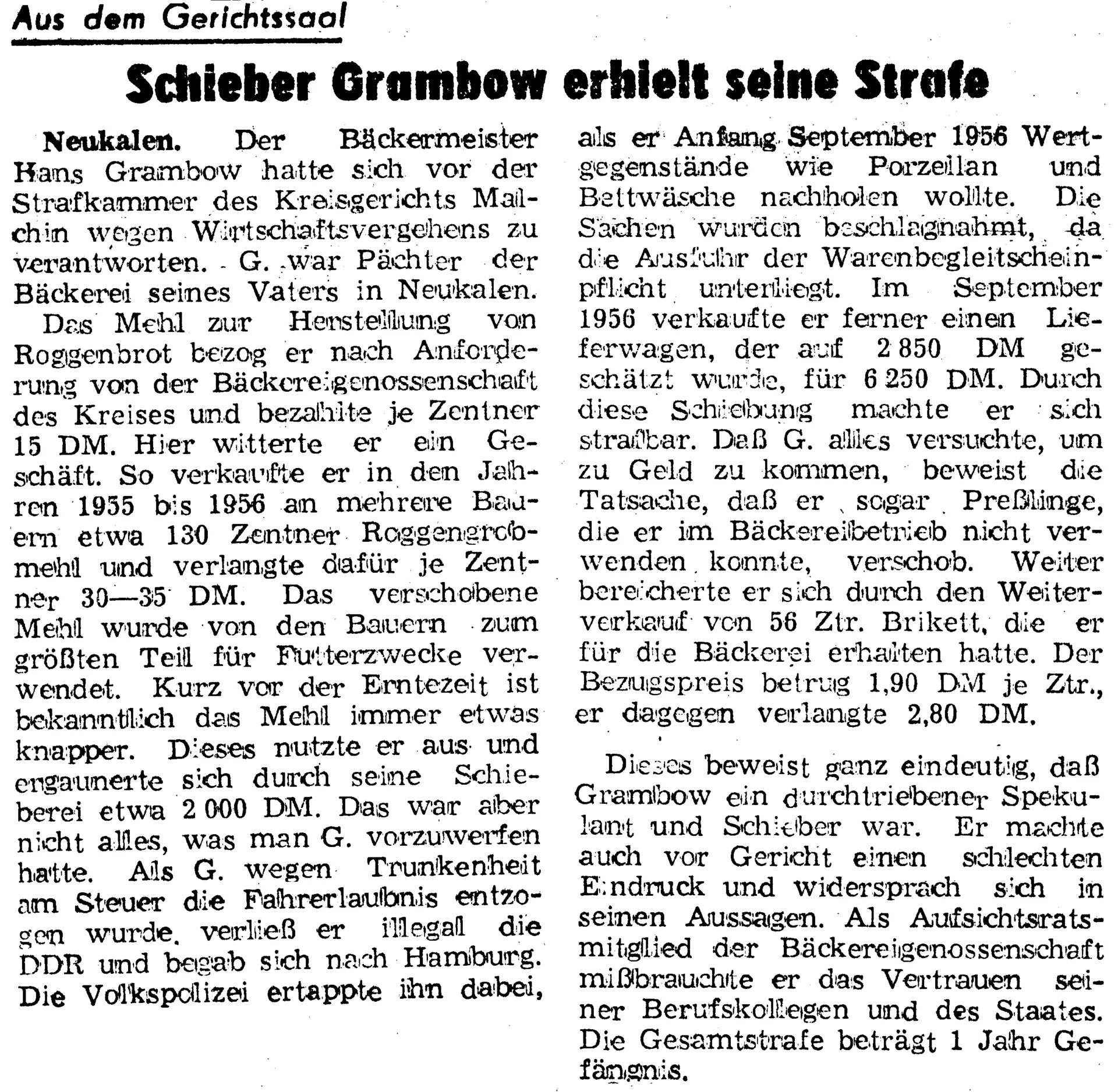 Zeitungsartikel in der Freien Erde von 1956
