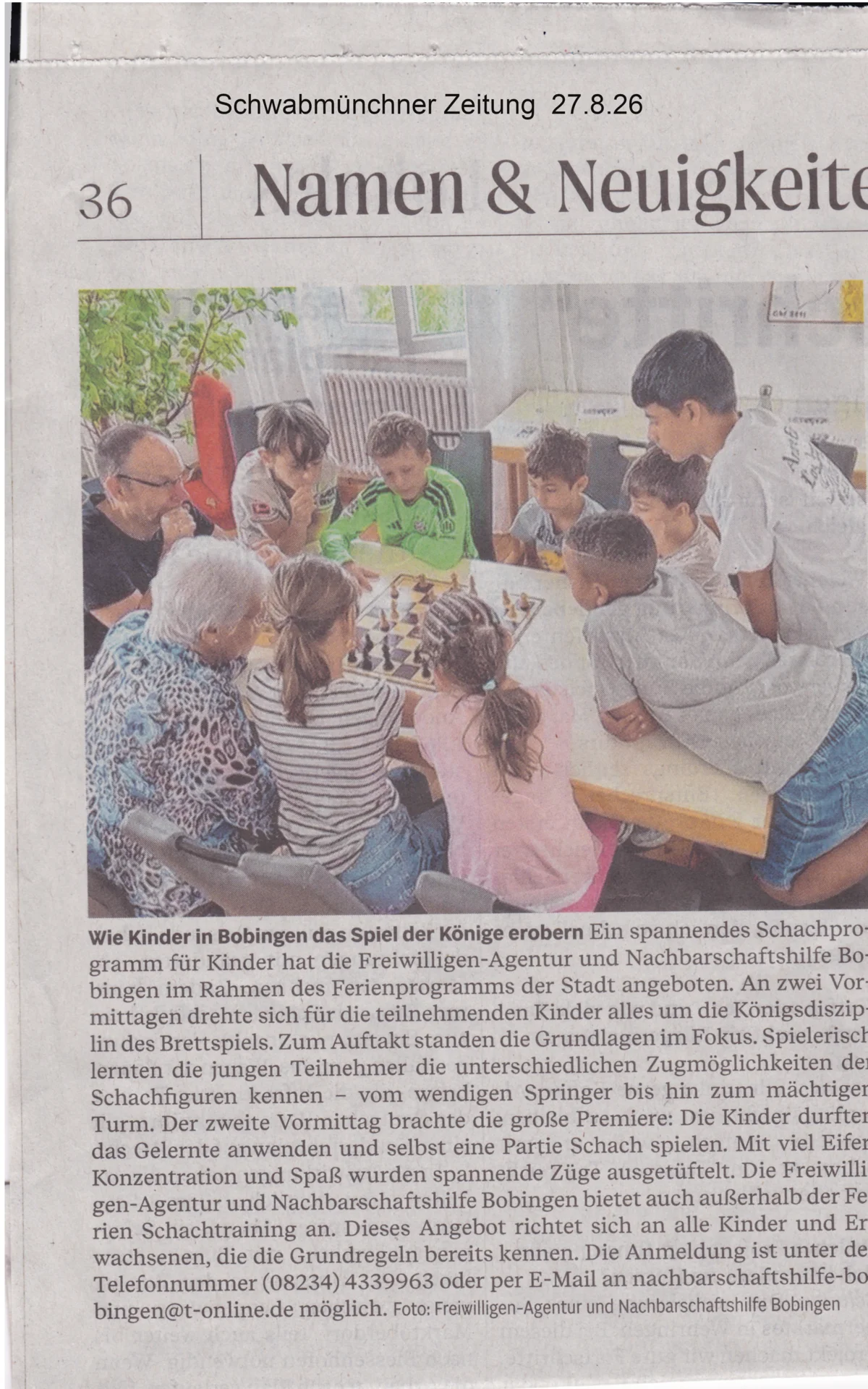 Ferienprogramm Schach Zeitung1