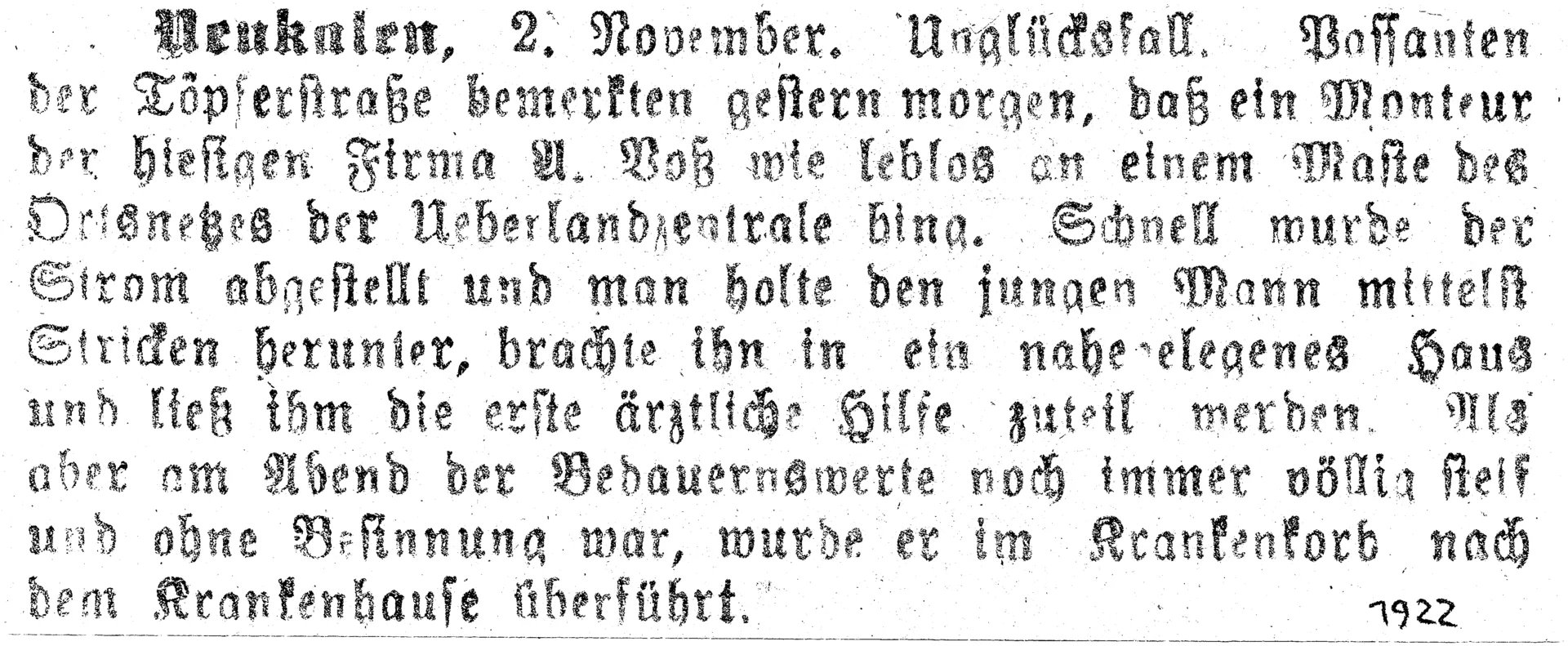 Unglücksfall 2. November 1922