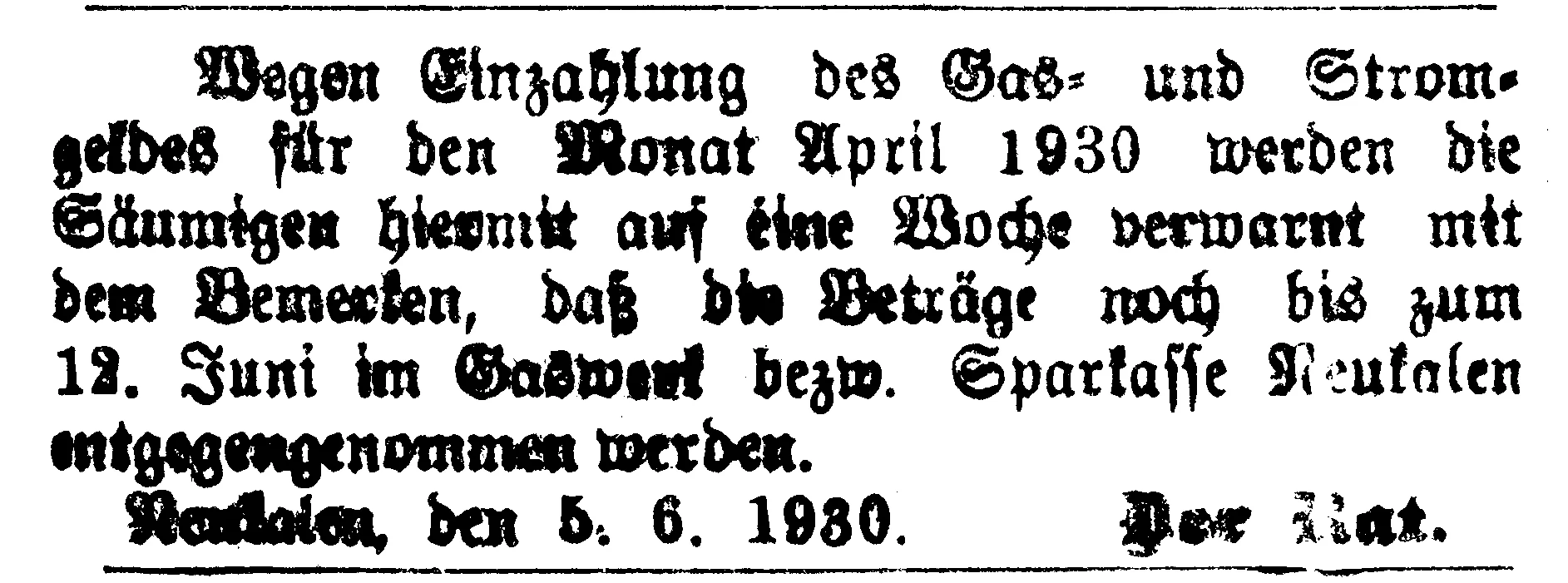 Neukalener Tageblatt vom 13.6.1930