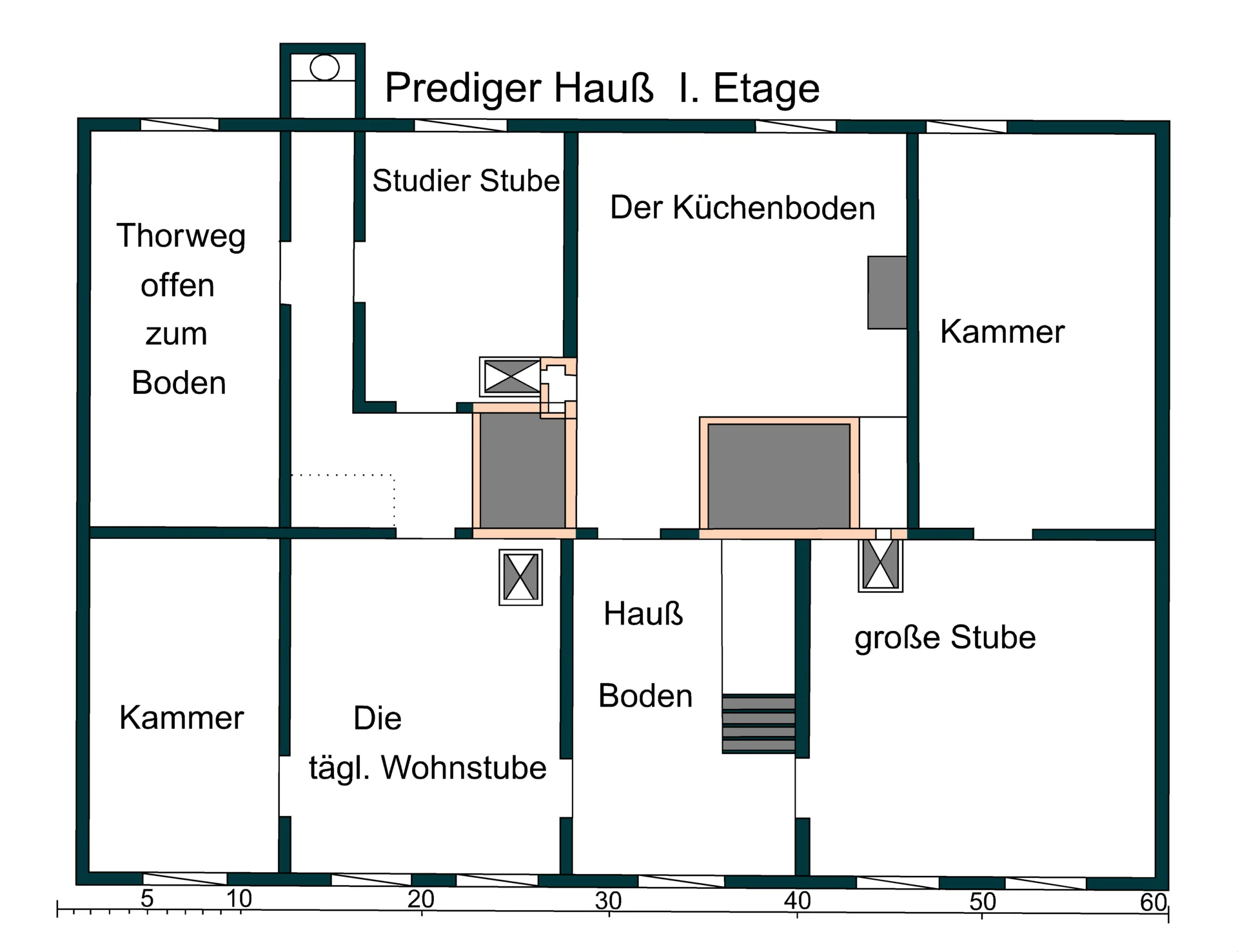 Zeichnung für den Bau des Pfarrhauses 1778 (1. Etage)
