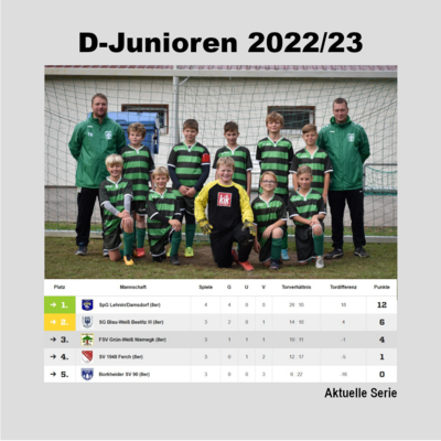 Vorschaubild: D-Junioren Aktuelle Tabelle 2022/23