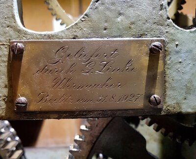 Vorschaubild: eingebaut durch Uhrmacher Linke aus Beelitz 1927