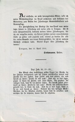 Foto des Albums: Abschiedspredigt Pastor Orthmann 1904