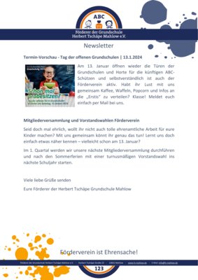 Foto des Albums: Newsletter Förderverein Januar 2024