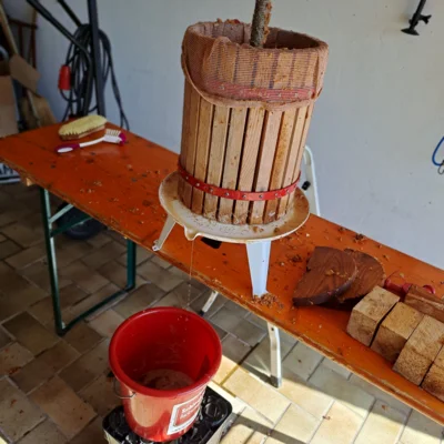 mehrere Liter Saft flie&szlig;en in den Eimer  (Bild vergr&ouml;&szlig;ern)