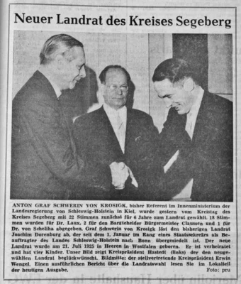 Neuer Segeberger Landrat - Graf Schwerin von Krsigk, SZ 19 01 1966 