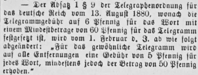 Reduzierung der Telegrammgeb&uuml;hren, SKTB 20 01 1891 