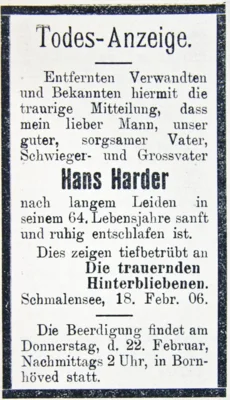 Trauer um Hans Harder, SKTB 20 02 1906 