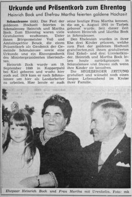 Goldene Hochzeit Eheleute Bock, SZ 09 03 1971 