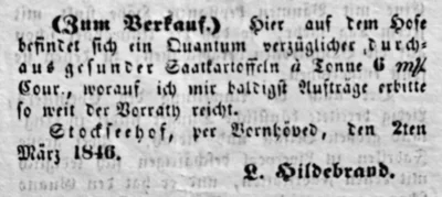 Kartoffeln vom Stockseehof, SWB 14 03 1846 