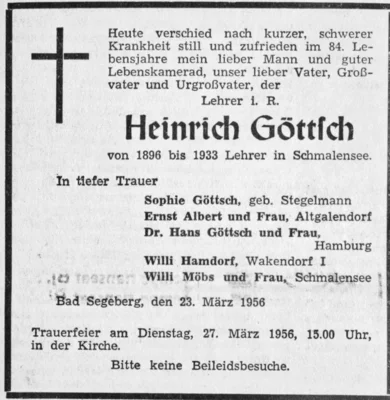 Heinrich G&ouml;ttsch gestorben, SZ 24 03 1956 