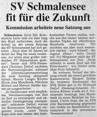 JHV-Bericht SV Schmalensee, SZ 26 03 2001 