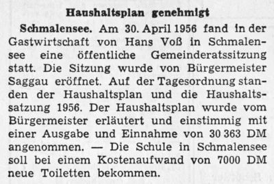 Gemeindehaushalt und neue Schul-Klos, SZ 04 05 1956 