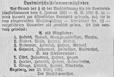 Heinrich Harder in der Landwirtschaftskammer, SKTB 01 04 1921 