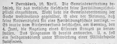 M&auml;dchenschule und Kriegergedenken in Bornh&ouml;ved, SKTB 11 04 1916 