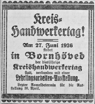 Melden zum Kreishandwerkertag in Bornh&ouml;ved, SKTB 26 04 1926 