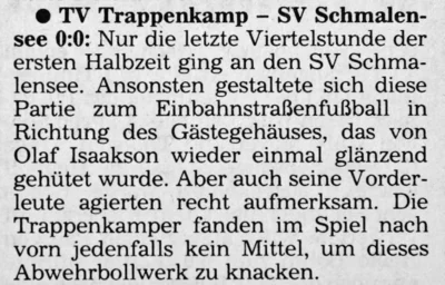 SVS-Torwart Olaf Isaakson gl&auml;nzt in Kreisklasse A, SZ 3 04 1991 