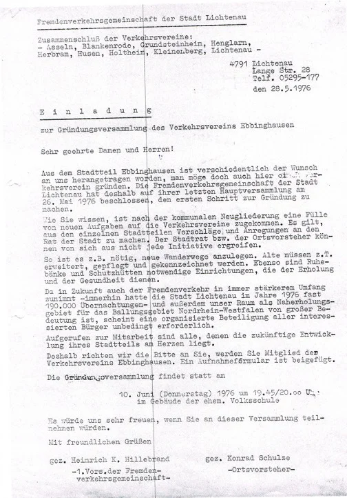 Bild: Einladung zur Gründungsversammlung (Sammlung Familie Wölting)