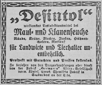 Desintol gegen Maul- und Klauenseuche, SKTB 02 05 1921 