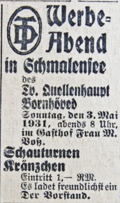 TSV Bornh&ouml;ved in Schmalensee, SKTB 30 04 1931 