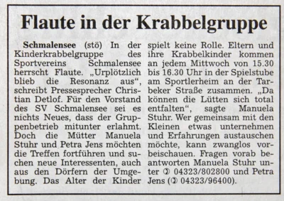 Flaute in der SVS-Krabbelgruppe, SZ 16 05 2001 