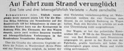 T&ouml;dlicher Verkehrsunfall bei Schmalensee, SZ 17 05 1966 