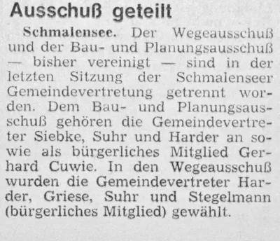 Ausschussteilung in der GV Schmalensee, SZ 01 07 1976 