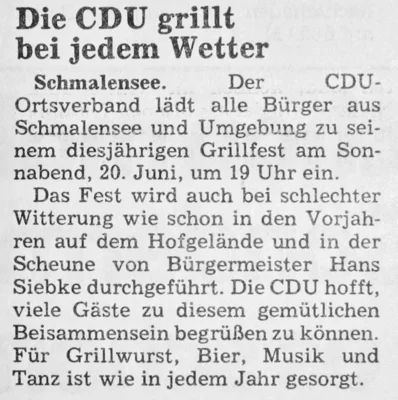 Grillfest der CDU Schmalensee, SZ 19 06 1981 