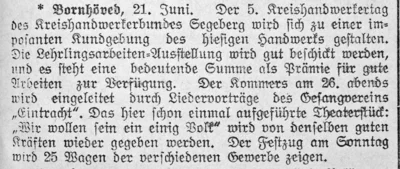 Kreishandwerkertag Bornh&ouml;ved Meldung, SKTB 21 06 1926 