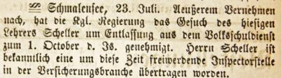 K&uuml;ndigung von Lehrer Scheller, SKWB 25 07 1896 