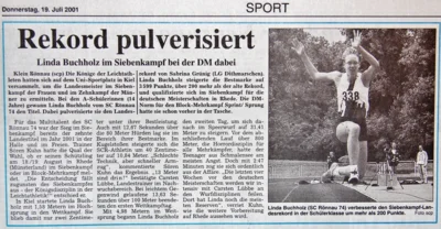Leichtathletin Linda Buchholz, SZ 19 07 2001 