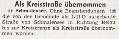 Belauer Stra&szlig;e wird Kreisstra&szlig;e, SZ 01 08 1961 