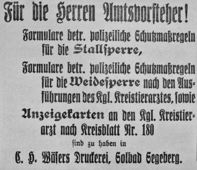 Formulare f&uuml;r die Maul- und Klauenseuche, SKTB 05 08 1911 