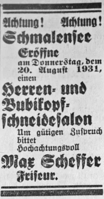 Friseur Scheffer, SKTB 19 08 1931 