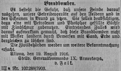 Warnung vor Brandbomben, SKTB 27 08 1916 