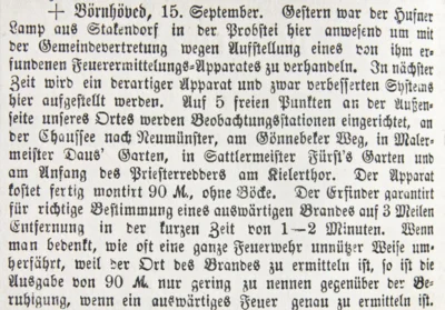 Lamp'scher Feuerfinder in Bornh&ouml;ved, SKWB 17 09 1901 