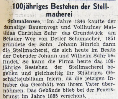 Stellmacherei Suhr 100 Jahre alt, SZ 15 09 1951 