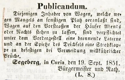 Kennzeichnung von Wagen im Dunkeln, SWB 27 09 1851 