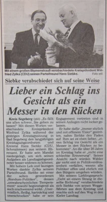 R&uuml;cktritt von Hans Siebke aus dem Kreistag, SZ 27 09 1996 