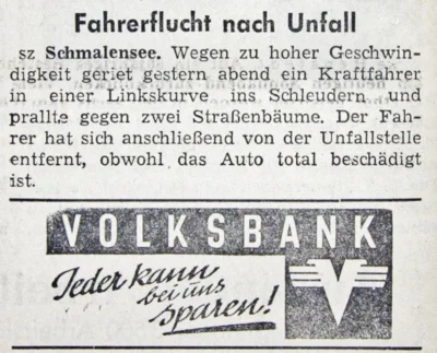 Fahrerflucht in Schmalensee, SZ 07 10 1961 