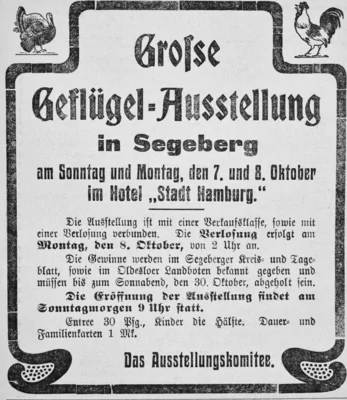 Gefl&uuml;gelausstellung in Segeberg, SKTB 06 10 1906 