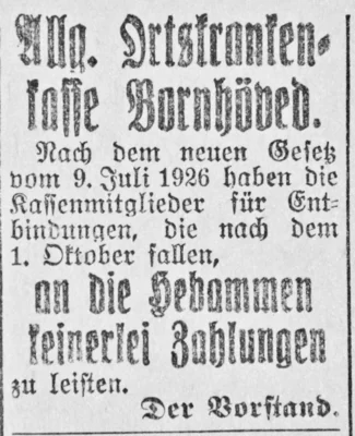 Hebammen-Geb&uuml;hren, SKTB 14 10 1926 