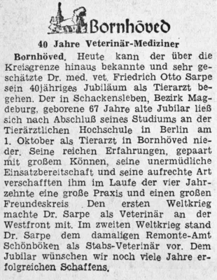 Tierarzt Dr  Sarpe in Bornh&ouml;ved, SZ 01 10 1951 