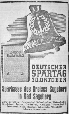 Anzeige der Kreissparkasse, Deutscher Spartag, SKTB 29 10 1941 