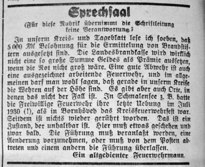 Feuerwehrkritik im Leserbrief von St&ouml;lting, SKTB 24 10 1931 