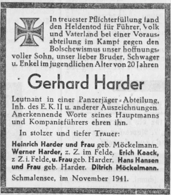 Gerhard Harder gefallen, SKTB 07 11 1941 