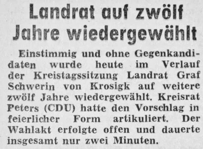 Landrat Graf Schwerin von Krosigk wiedergew&auml;hlt, SZ 28 10 1971 