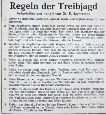 Regeln der Treibjagd, SZ 22 10 1971 