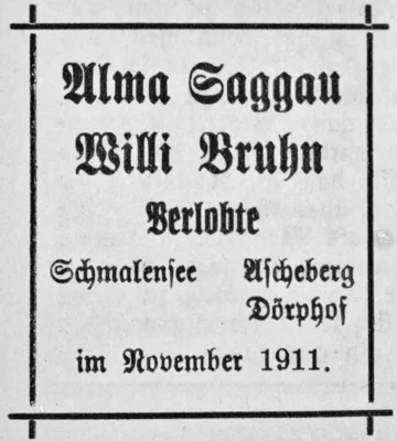 Alma Saggau verlobt sich nach Ascheberg  SKTB 17 11 1911 
